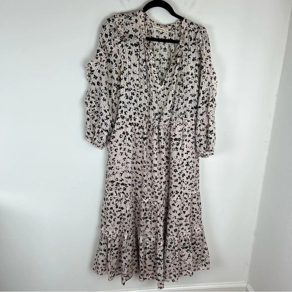 Ulla Johnson | Fantine Silk Midi Floral Ruffle Tiered Dress in Blush Pink 10 - Picture 7 of 9